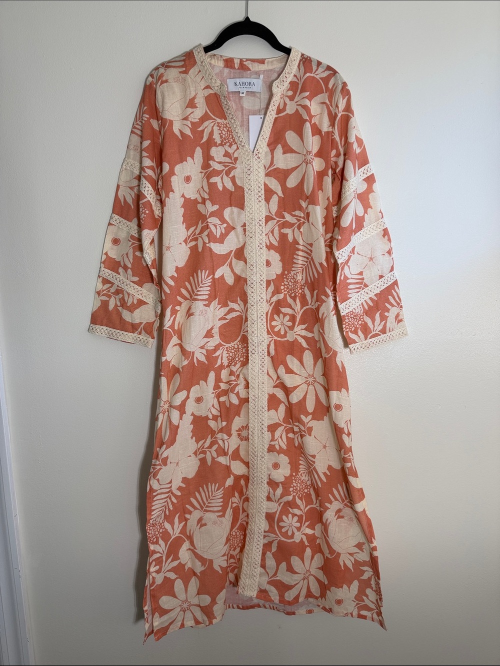Kahora Palm Beach Bardot Dress – Joy Salmon Floral Cotton Maxi - Picture 2 of 8